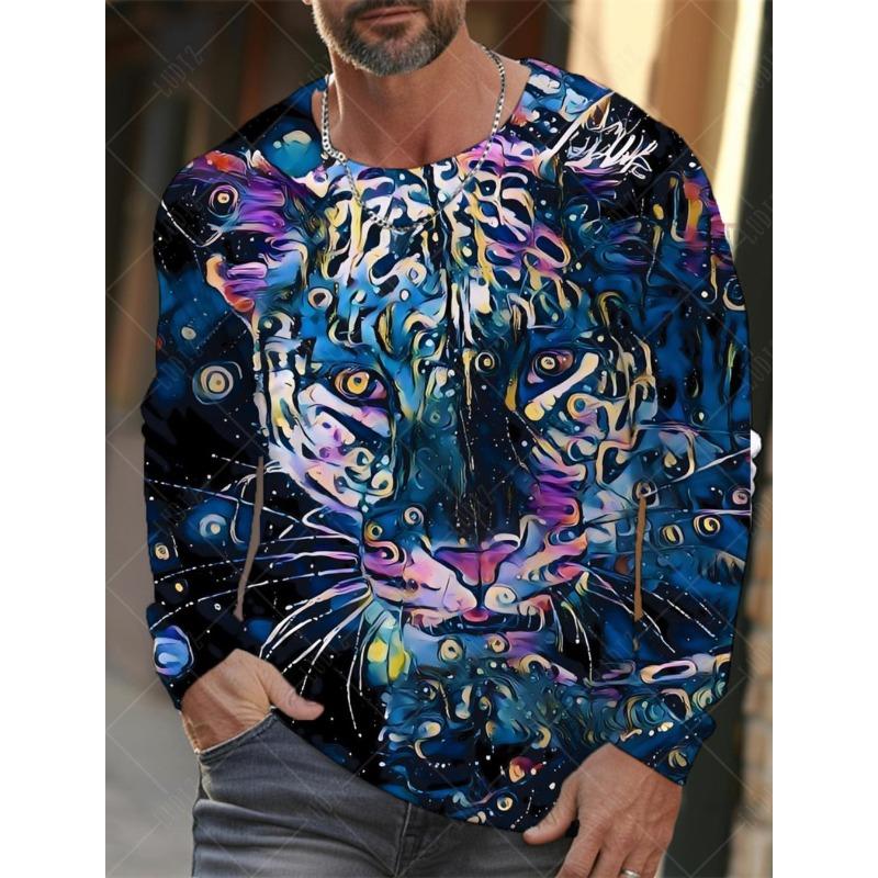 Винтажная мужская футболка с длинным рукавом, рубашки с 3d принтом, модная одежда с леопардовым рисунком, одежда с рукавами, топы с рукавами, мужская уличная одежда большого размера