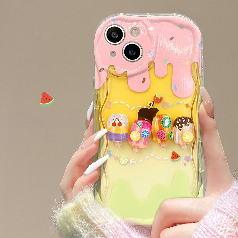Подходит для чехла для мобильного телефона Apple 14promax iPhone 13/15 Креативное эскимо Трехмерная кукла Цепочка 12 Прозрачный X