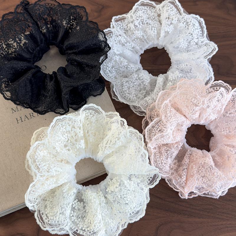 Retro Lace Flower Edging Multilayer Hair Scrunchies Womens Romance Headbands Girls Sweet Head Rope Female Fashion Party Hair Tie