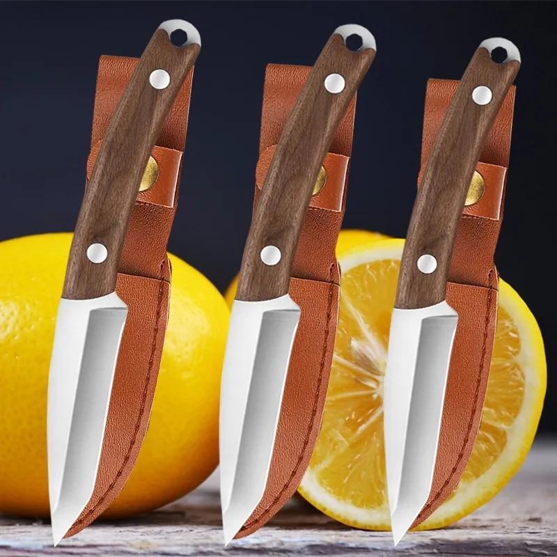 Кухонные ножи Нож для фруктов с деревянной ручкой Кухонный острый нож для мяса Нож из нержавеющей стали для нарезки овощей Мини-нож для очистки овощей