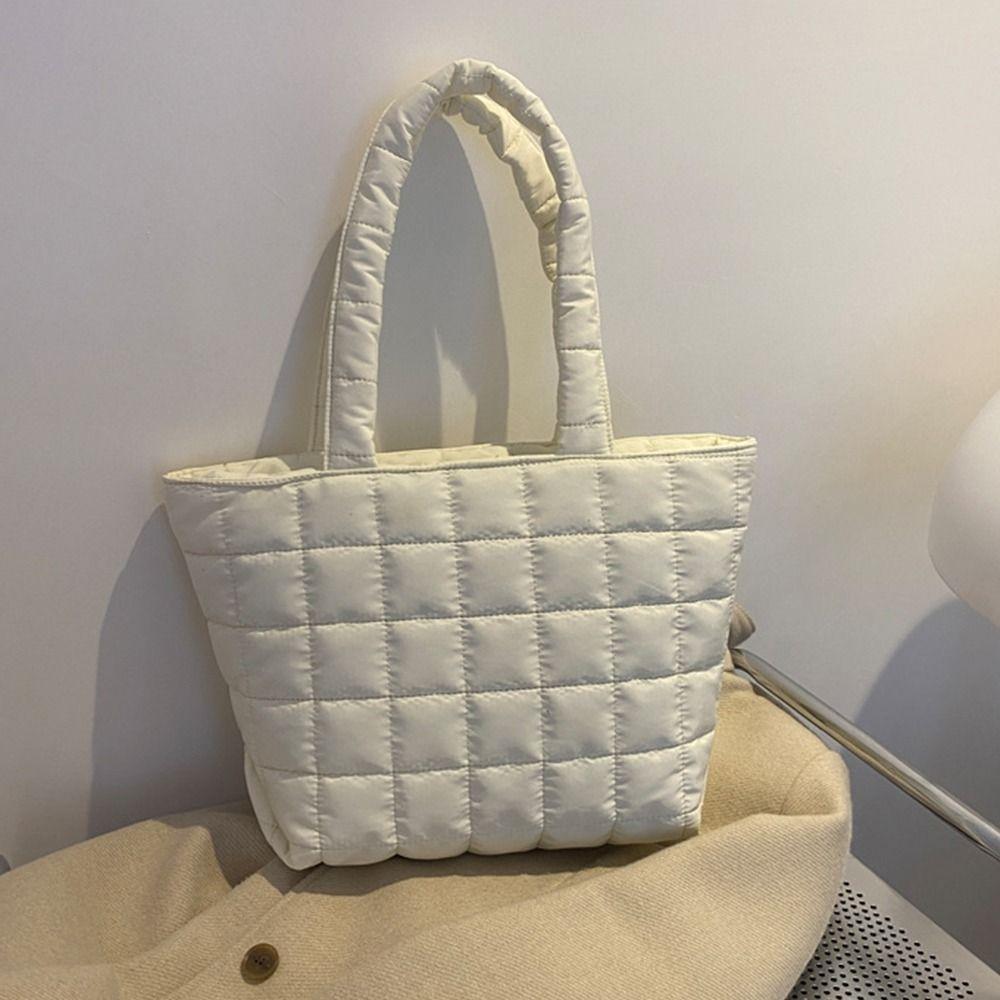 Пухлая женская сумка через плечо Однотонная стеганая сумка-шоппер Модные повседневные сумки-тоут для путешествий