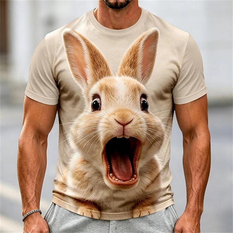 New Men's T-Shirt 3D Funny Surprised Animals Face Print Pig Bunny Sheep Humorous Graphic Casual Short Sleeve Tops Y2K Clothing