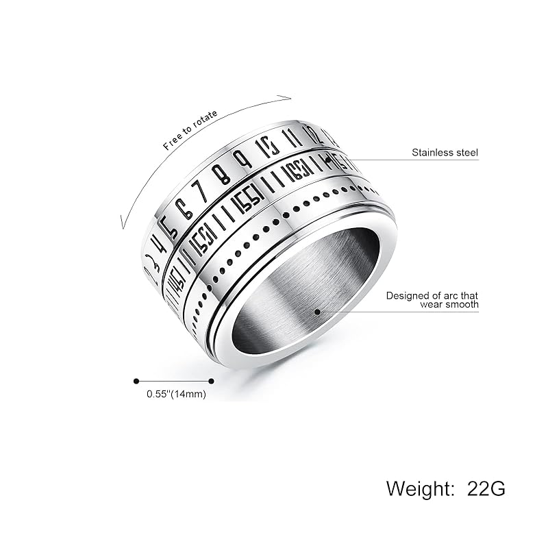 brand ring mens ring titanium rotating ring simple can turn numbers stainless ring Fashionable health accessories stress relief Width 14mm (titanium,