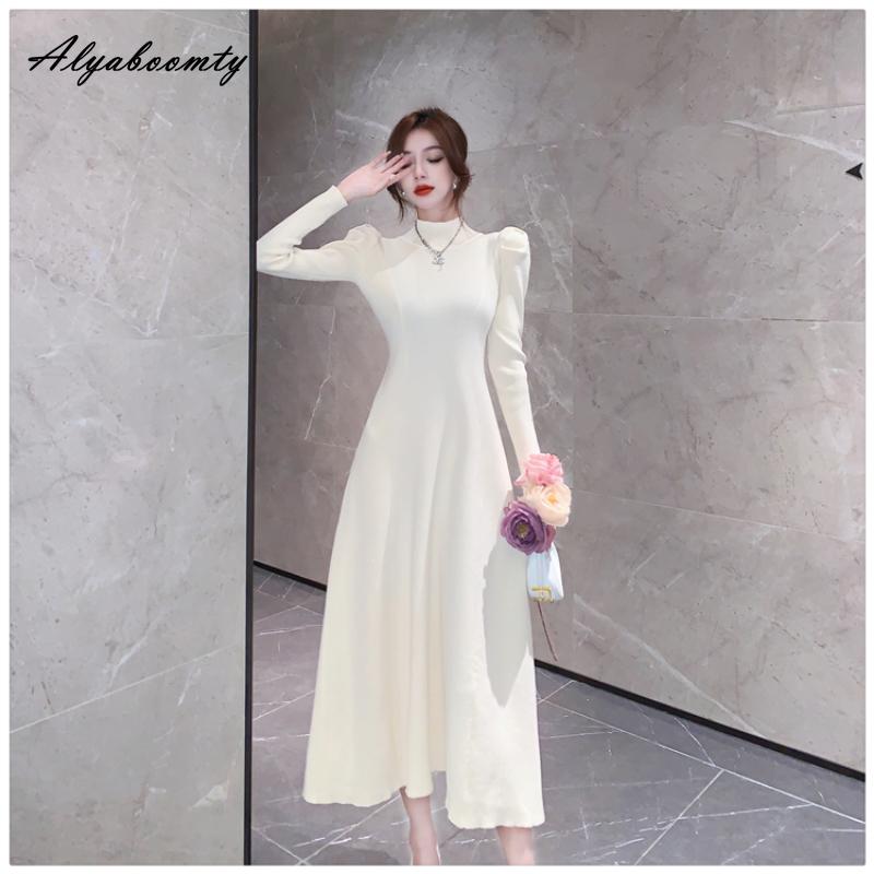 Французский стиль, осенне-зимнее женское платье-свитер миди, с половиной воротником, черное, серое, кофейное, вязаное платье, элегантное женственное трикотажное платье