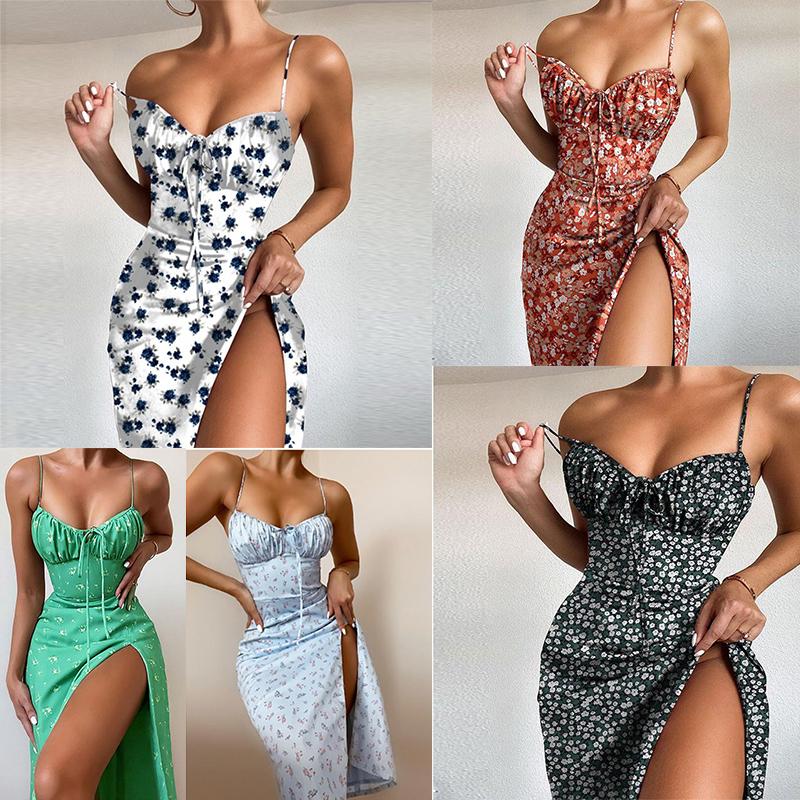 Women Sexy Floral Print  Dresses Sexy Sleeveless V-neck  Summer Dresses