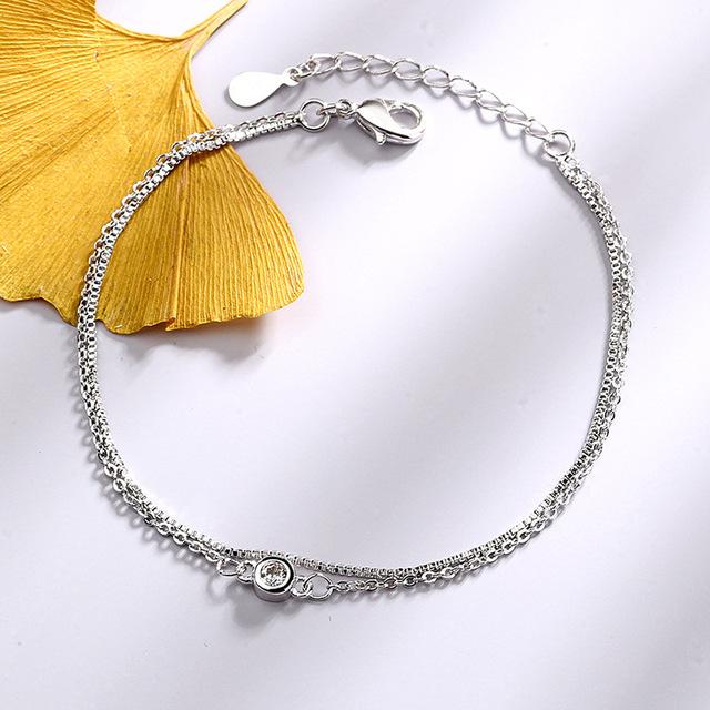 S925 Sterling Silver Double Layers Simple Bracelet for Women Temperament Elegant Sweet Link Chain Bracelet Jewelry