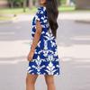 Women's Fashion Casual Round Neck Short Sleeve  Leaf Floral Print Dress