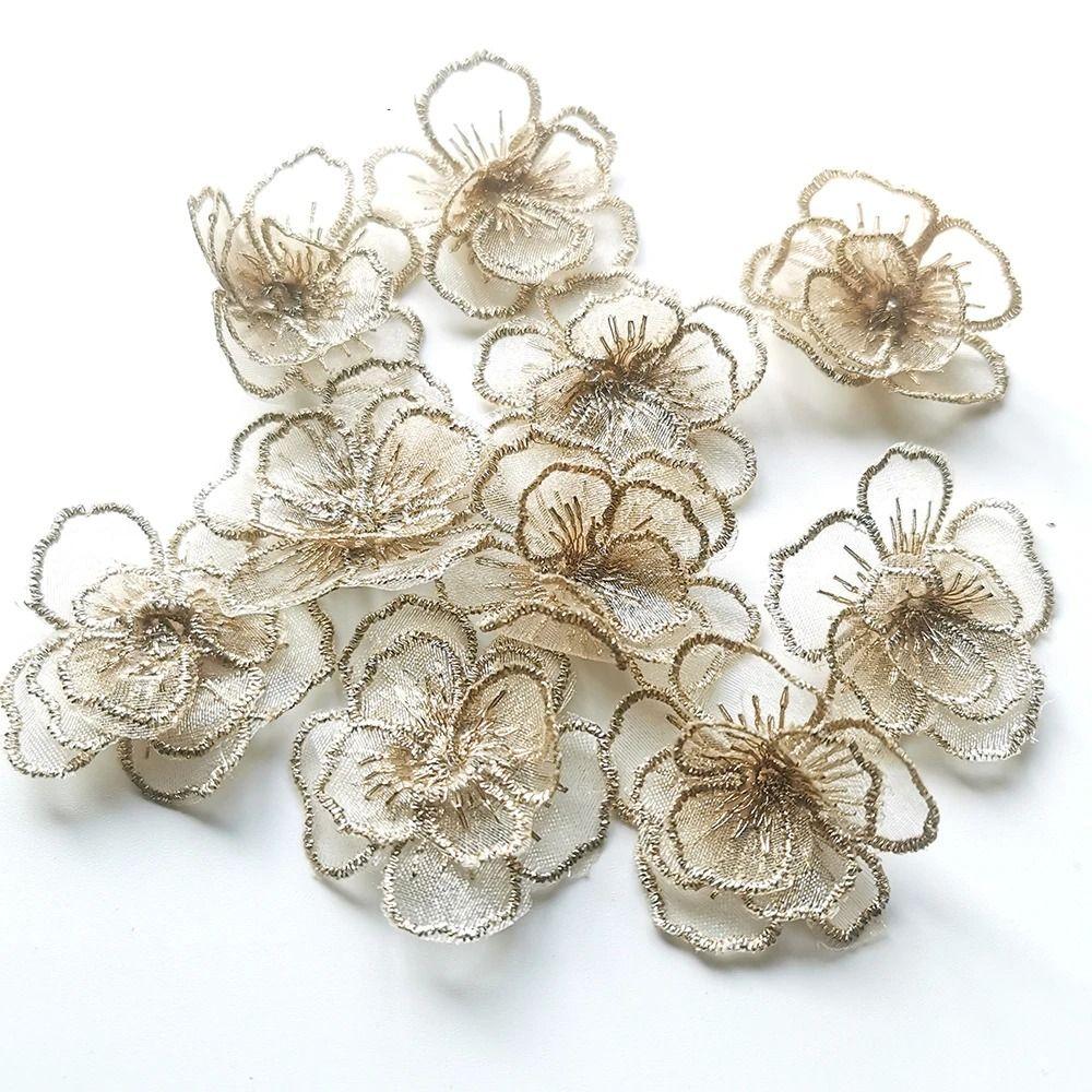 10PCS Embroidery Patch Flower Patches Sew on Clothes Patches Garment Organza Flower Applique Shirts