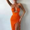 Summer Sexy Dress For Women Sleeveless Backless Hollow Out Party Dress Fashion Lace-up Halter Bodycon Elegant Split Dress