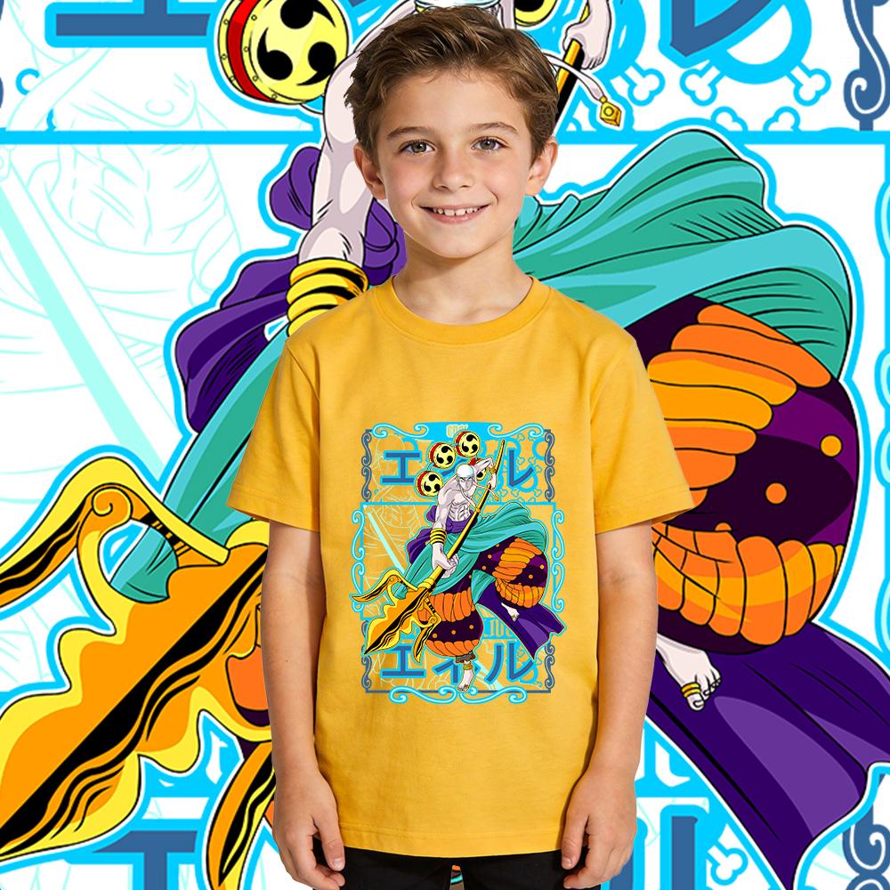 One Piece Enel Anime Print Cotton T Shirt for Boys Girls Kids Summer Short Sleeve Casual Top