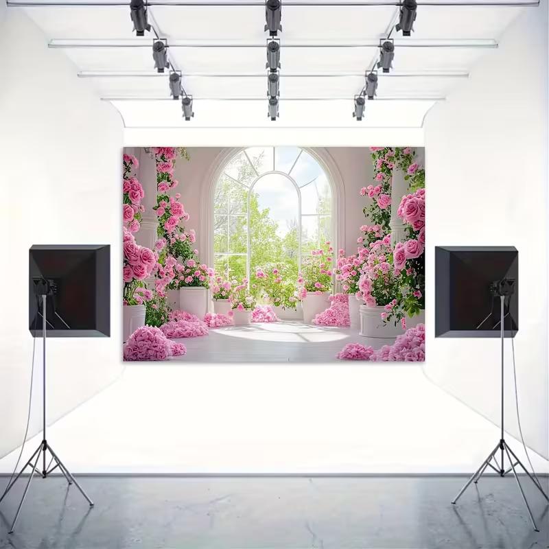 2D Elegant Window Floral Backdrop Wedding Photography Background Cloth