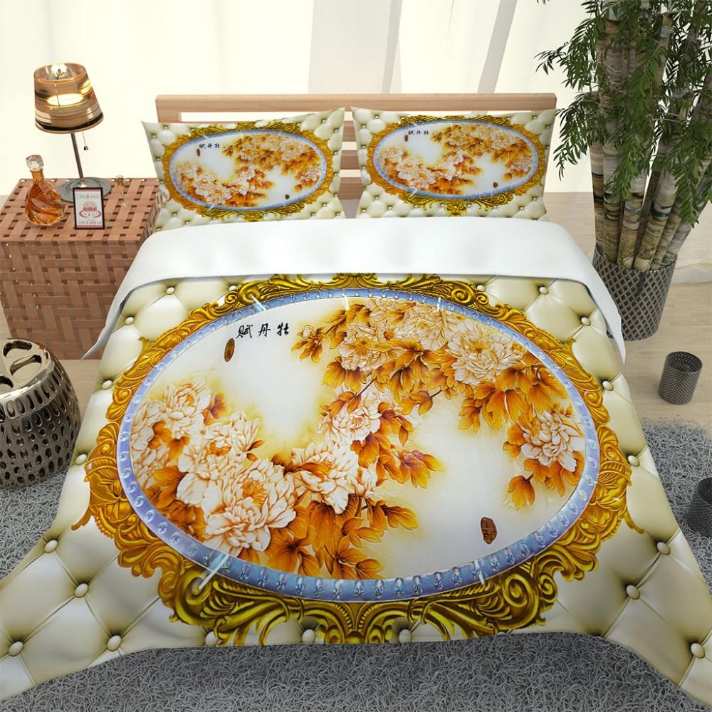 Комплект постельного белья с 3D-ангелом, золотистое роскошное постельное белье с европейским узором, пододеяльник в стиле ретро с цепочкой, 3 предмета для девочек и мальчиков