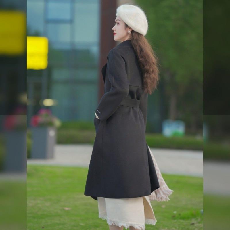Модное длинное женское пальто из высококачественной шерсти на весну и осень