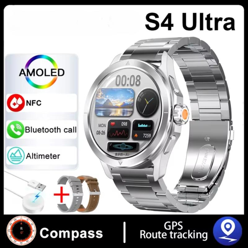 2025 НОВЫЙ S4 Ультра Смарт Браслет Мужские Часы AMOLED HD Экран Bluetooth Вызов GPS Траектория NFC Компас Сердечного ритма Умные Часы