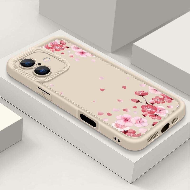 Противоударный чехол с розовым узором сакуры для iPhone 16 Pro Max 15 Plus 14 Pro 13 12 11 XS XR 8 7 TPU Мягкий Матовый Силиконовый Чехол для Телефона