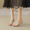 Мода 2024 года, лето, новая мода, сексуальные прозрачные квадратные туфли с открытым носком, однотонная внешняя одежда, женские тапочки, женская обувь