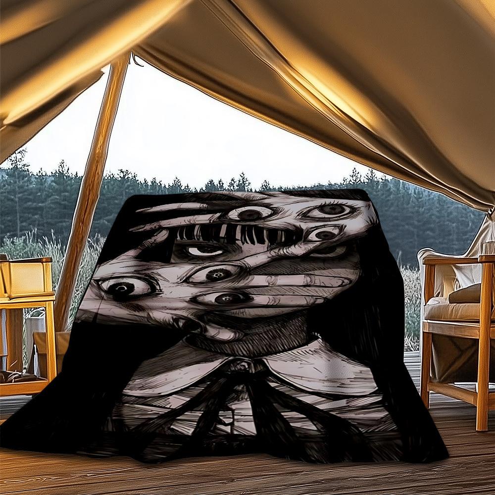 1pc Horror_Mask Outdoor Flannel Blanket Gift For Boys Girls Adults, Family Friends