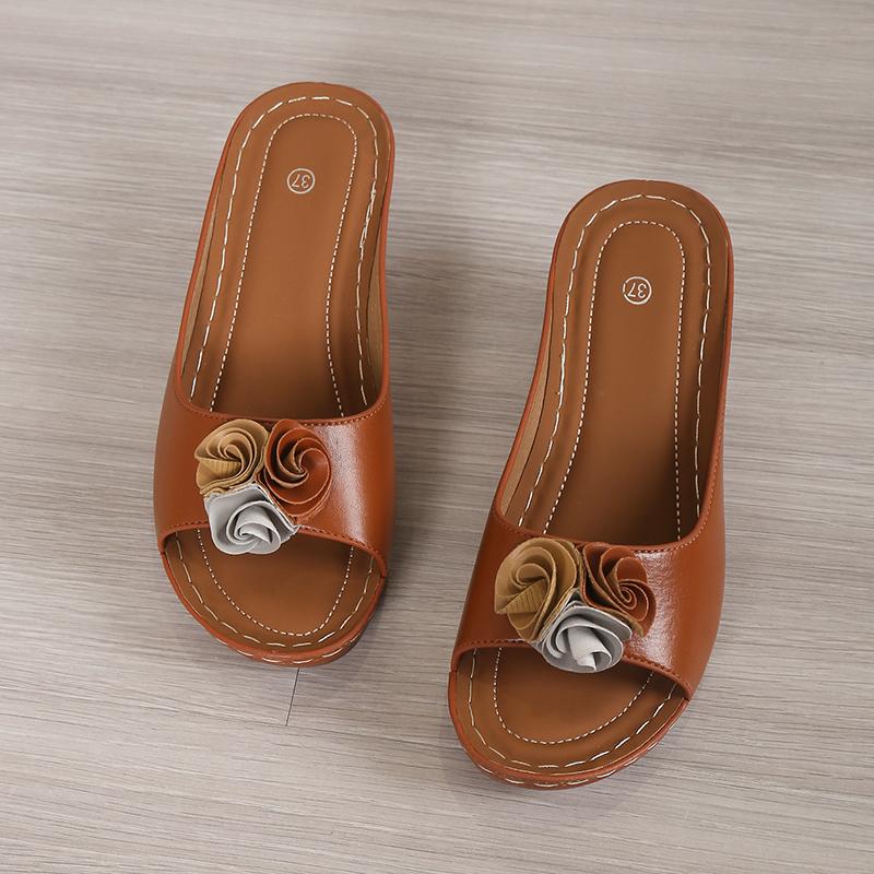 Модные винтажные сандалии на танкетке с цветочным принтом для женщин, легкие, больших размеров 36-43, шлепанцы на толстой подошве, женские, 2025, удобные летние сандалии