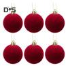 6Pcs Velvet Christmas Ball Ornaments Flocked Christmas Tree Ball Decoration Red Hanging Ball Ornament for Party Baby Shower Home Decor