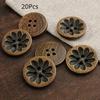 20 шт. 18-миллиметровых темно-коричневых деревянных пуговиц в винтажном стиле с замысловатой резьбой — идеально подходят для поделок на рубашках, кардиганах, свитерах и блейзерах
