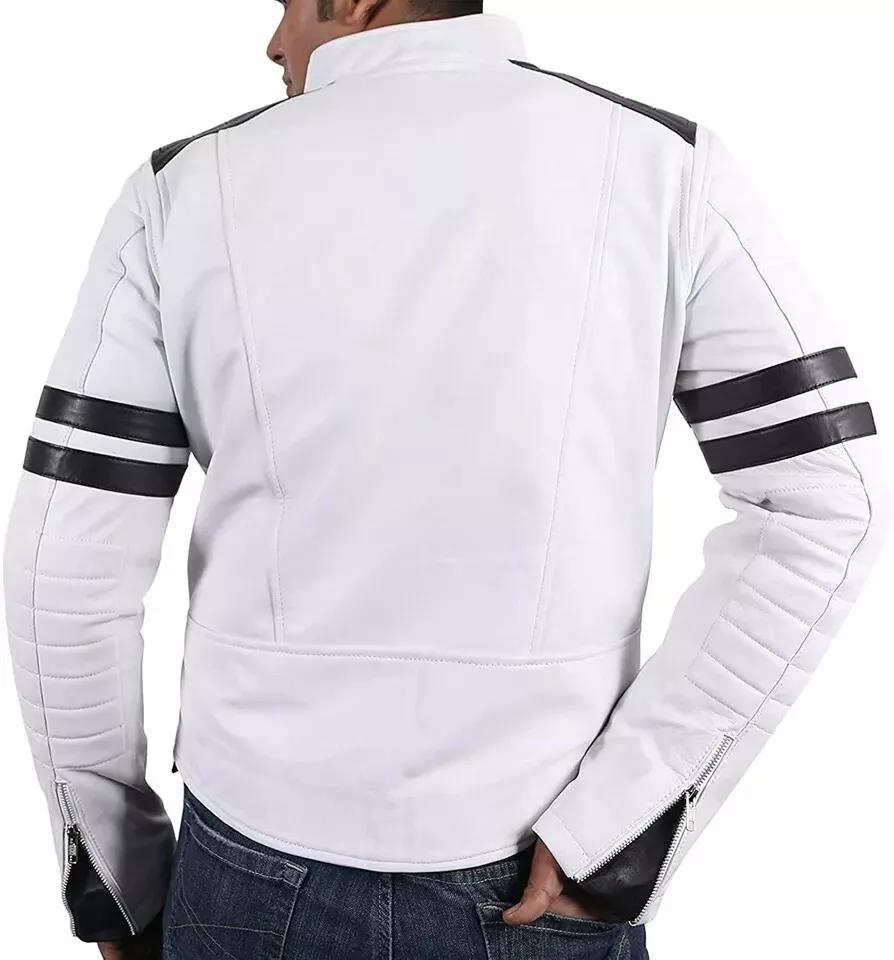 БЕЛАЯ полосатая стильная куртка ручной работы из натуральной кожи ягненка