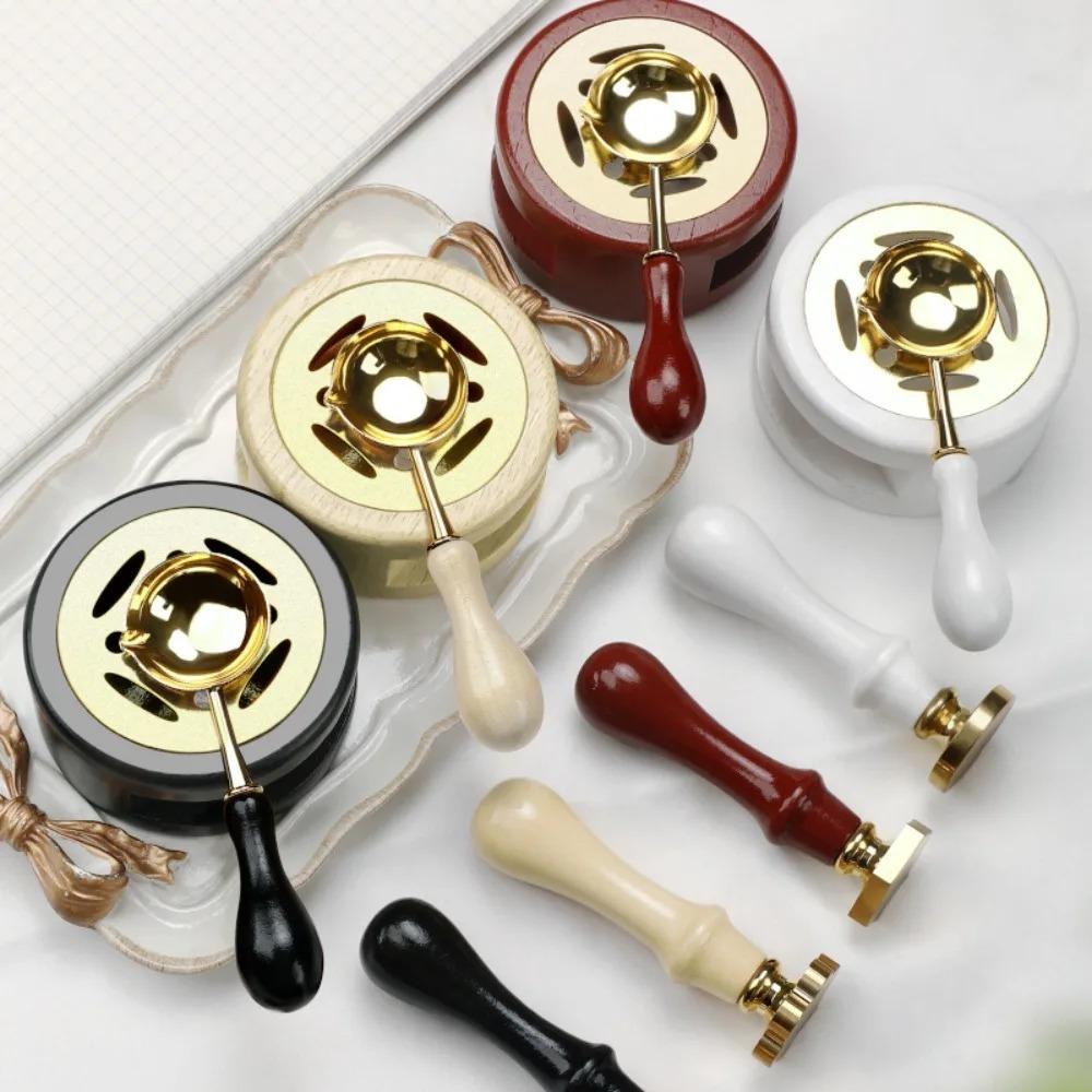 Wax Seal Set Wax Seal Melting Spoon Lacquer Furnace Lacquer Insulation Compact and Portable Vintage Solid Wood Fire Paint Seal