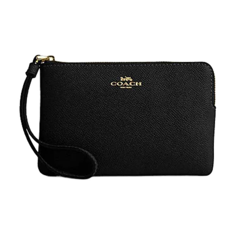 Coach Угловая молния 16 Металлический логотип Застежка-молния Искусственная кожа Ремешок на запястье Женский ремешок на запястье Черный CV396-IMBLK