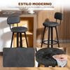 Set Of 2 Swivel Kitchen Bar Stools Upholstered In PU With Backrest Metal Frame Footrest Dark Gray
