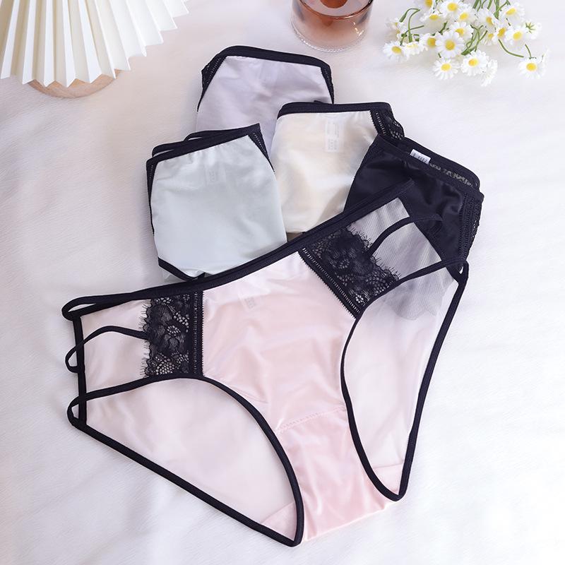 Женские сексуальные атласные кружевные трусики - дышащие, удобные, бесшовные, тонкие, с промежностью из чистого хлопка