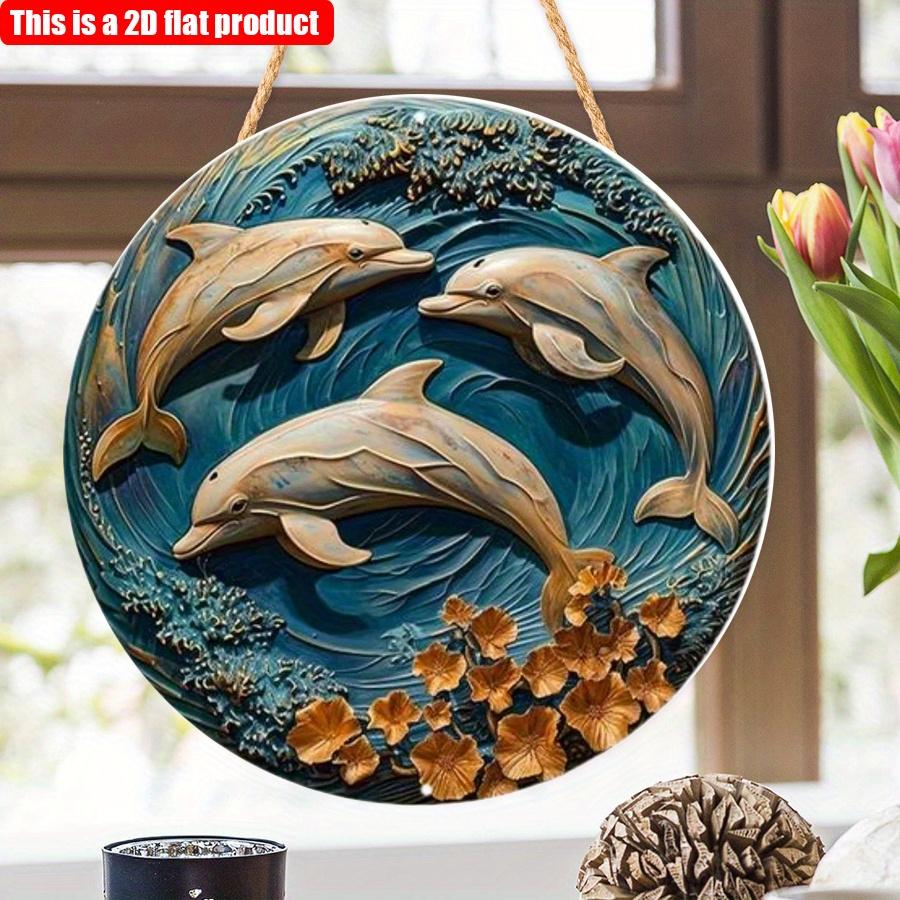 2D плоская 20*20см 1шт. Круглая деревянная подвеска с узорами в виде трех дельфинов, морская тематика, декоративная тарелка, подходит для ресторана, окна и коридора