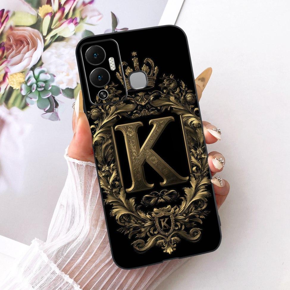 For Infinix Hot 12Play X6816 X6816C Phone Case For Infinix Hot 12 Play Cover Silicone Luxury Crown A-Z Letters 2D Flat Pattern