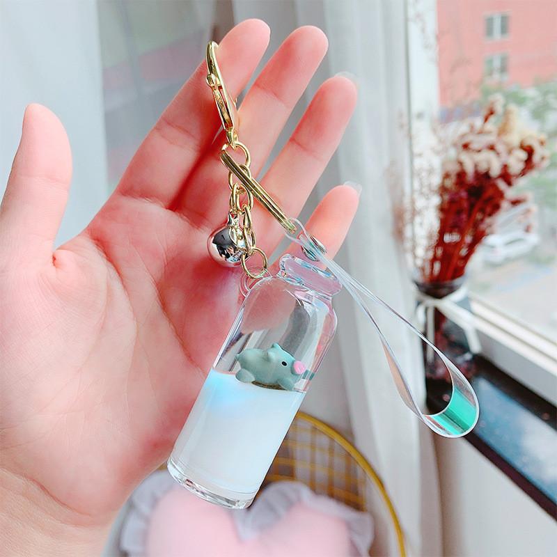 Lovely Floating Pig In Milk Acrylic Keychain With Stylish Bell Great For Gifts