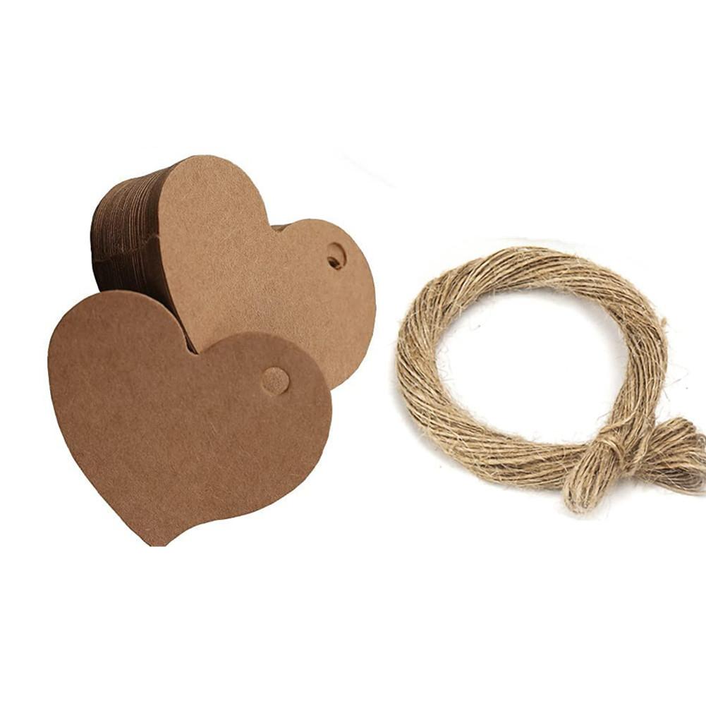 100 шт. Бирки из крафт-бумаги в форме любви, универсальные пустые бирки своими руками с джутовым шпагатом 10 м для багажа, свадьбы, дня рождения, Рождества, заметок