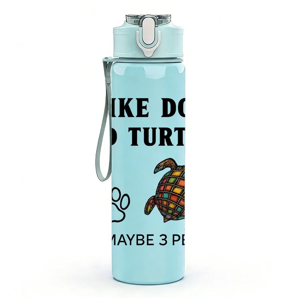 1PC I Like Dogs And Turtles Text 750ml Color Plastic Sports Water Bottle Leakproof Flip Straw Lid Suitable for Sports Office Home Use