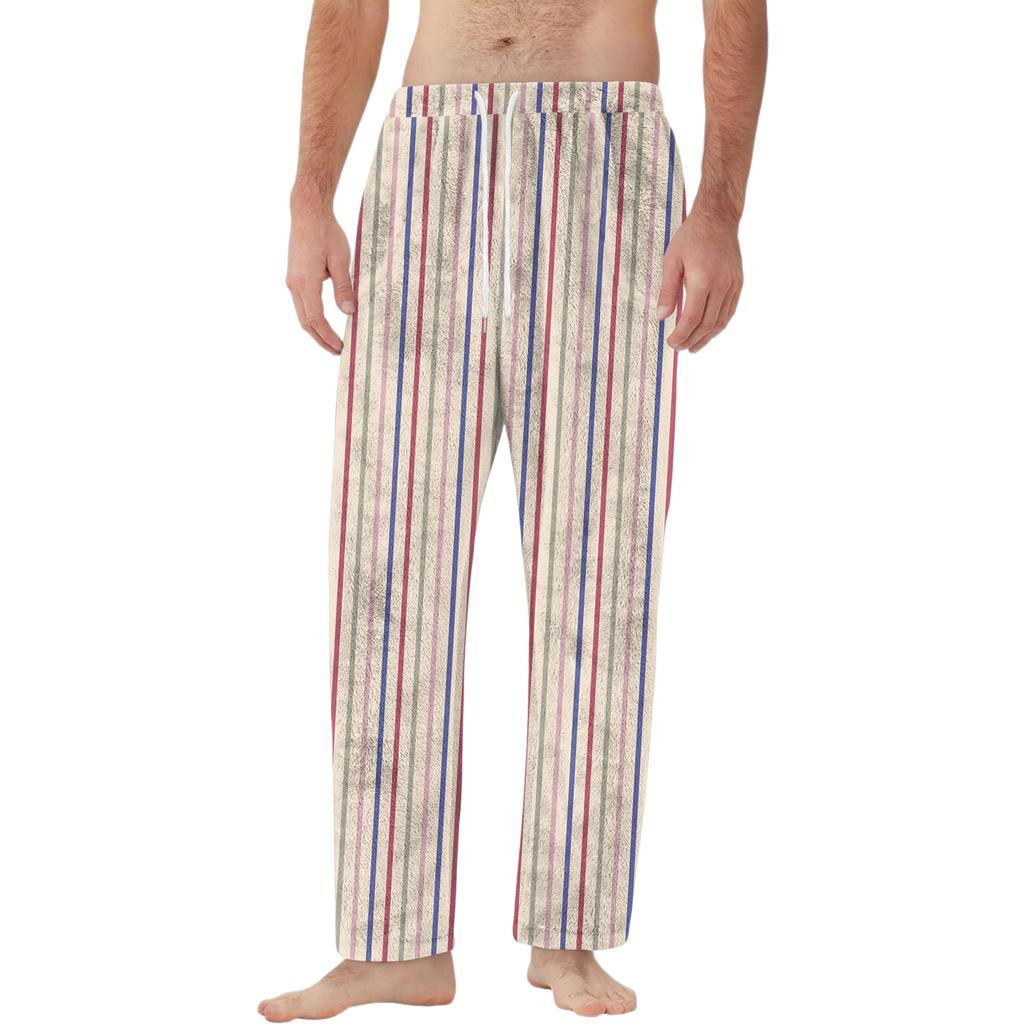 Men's Drawstring Pocket Flannel Pants Homewear Sleep Pants