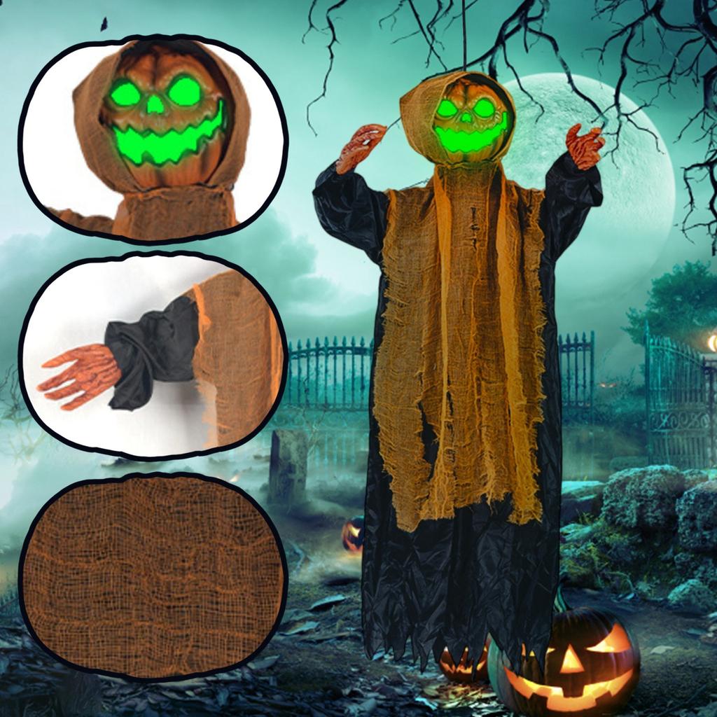 Halloween PumpkinGhost Decoration Swings, Glows And Makes SoundGhost Decoration Is Terrifying And Thrilling With Green Light