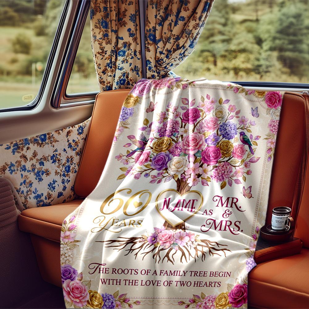 Family Tree Anniversary Celebration Blanket Durable Comfort For Sofa Couch Office Bed Picnics Ideal For All Seasons Stylish Decor Perfect Gift For