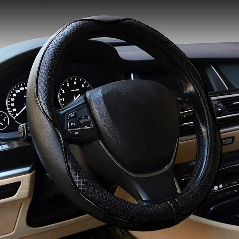 Microfiber Leather Car Medium Steering Wheel Cover,Universal Car Wheel Cover,Breathable Wheel Cover,Anti-Slip Full Surround,Sports Style Steering