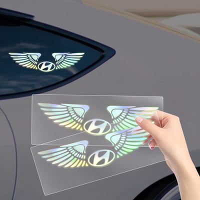 Car Logo Angel Wings Decoration 3D Reflective Waterproof Sticker For Hyundai Tucson I10 I20 I30 Santa Fe Sonata Azera Accent E4