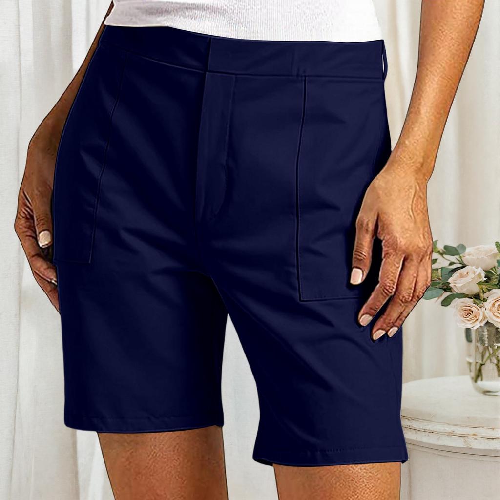 Women's Casual Mid-Length Shorts with Semi-Elastic Waistband and Front Pockets Suitable for Everyday Wear and Outdoor Activities