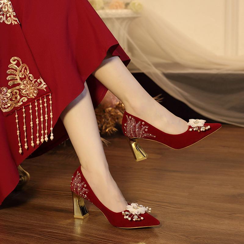 Мода Новые Женские Туфли Свадебные Туфли на Высоком Каблуке Удобная Легкая Подошва Нескользящие ) Формальные босоножки без бретелек с цветочным узором