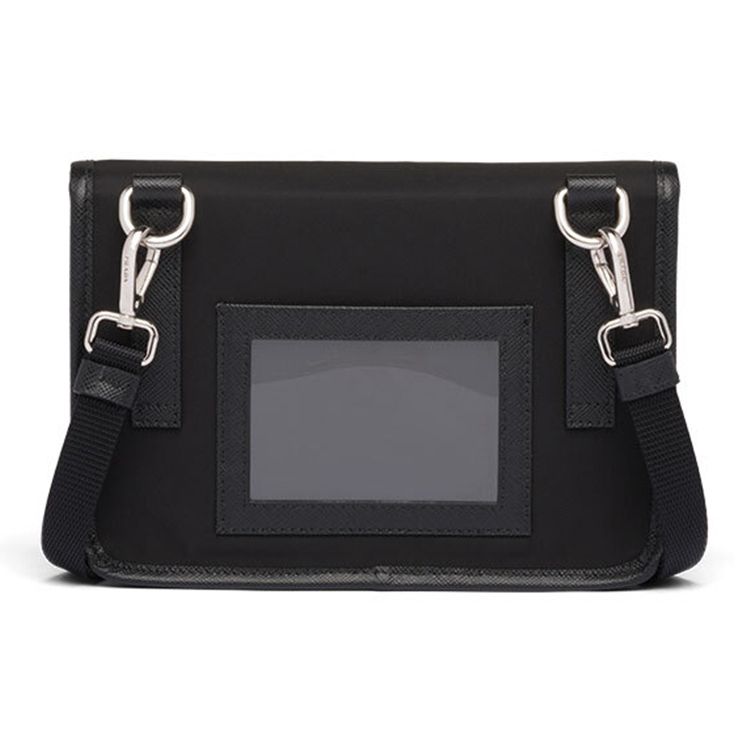 Prada Saffiano Серебряная пряжка Функциональный переработанный нейлон и сафьяновая кожа Сумка для камеры Унисекс сумки Черный 2ZH108-2BBD-F0002