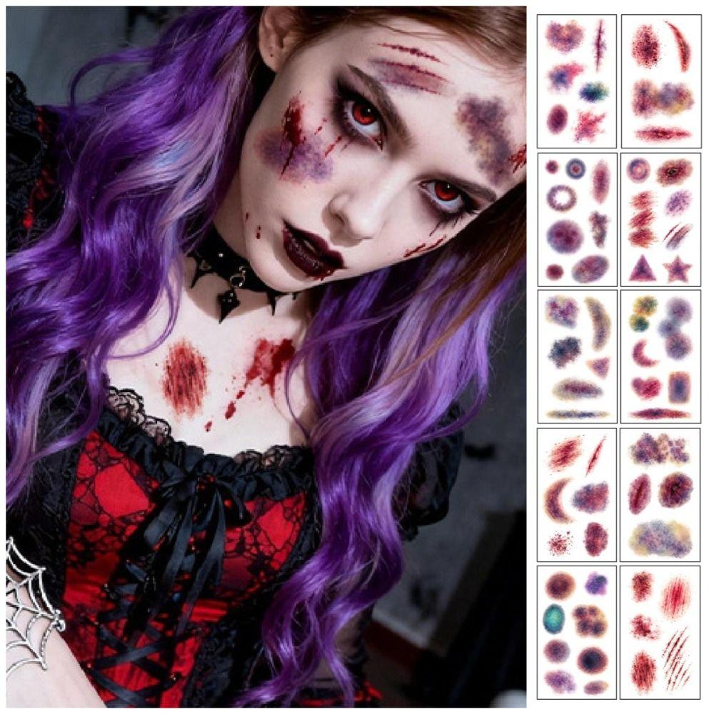 10 Sheets Waterproof Halloween Tattoo Sticker DIY Face Decorations Sticker Halloween Party