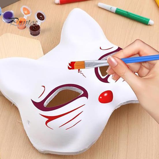 2/3/5/6/10/12/20 Pcs DIY Masques Cat Face Solid Color DIY Hand-Painted Carnival Party Ball Masquerade Halloween Costume Animal Shape Face Cushion