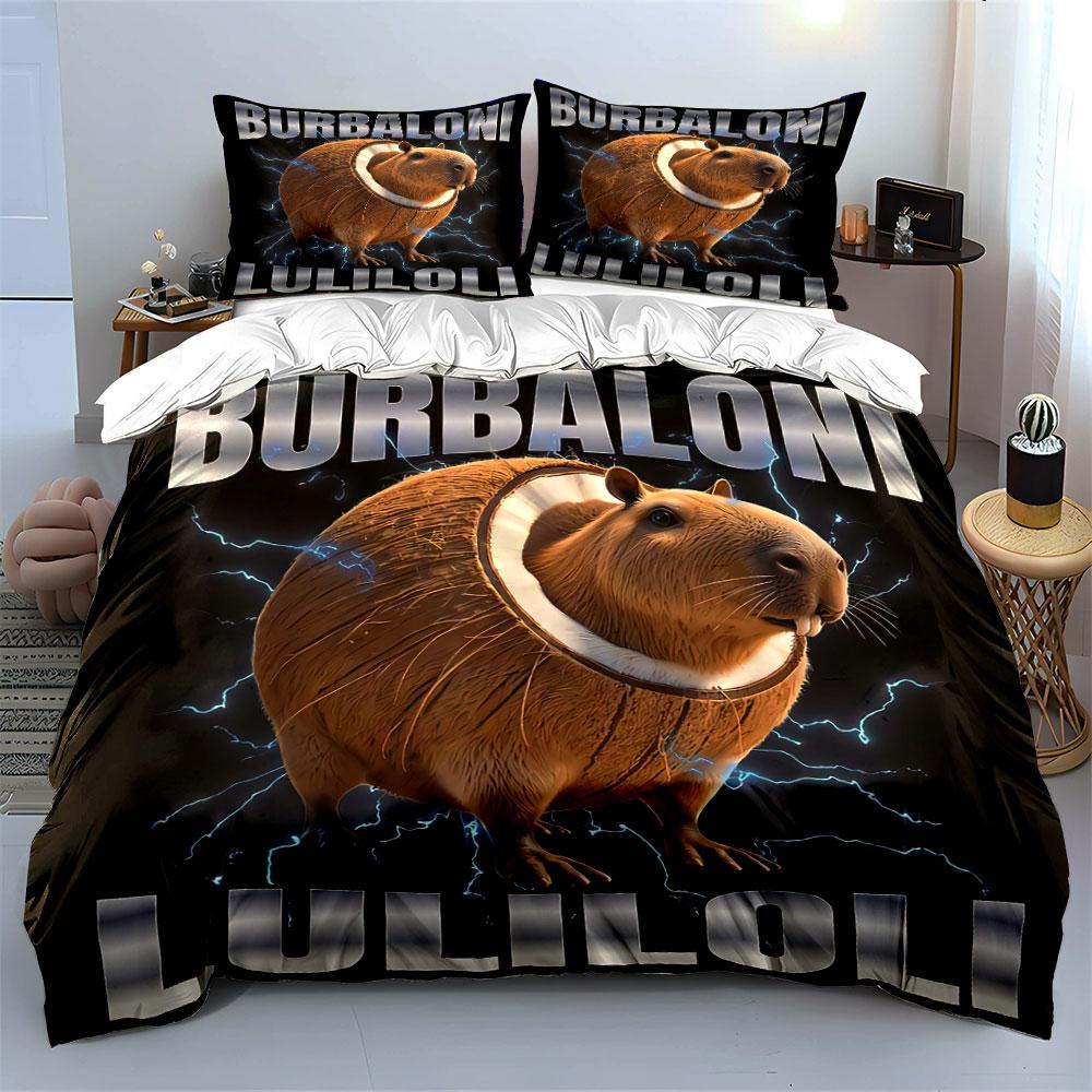 "Capybara Coconut Print Decor Set" Bedding Set with 1 Duvet Cover 2 Pillowcases Single Double King Queen, Gift