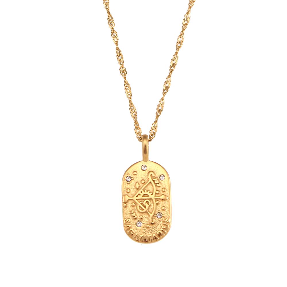 E.B.belle Trendy Personality Square Stainless steel Pendant Embossment 12 Constellation Sign PVD Gold-plating Necklace For Women