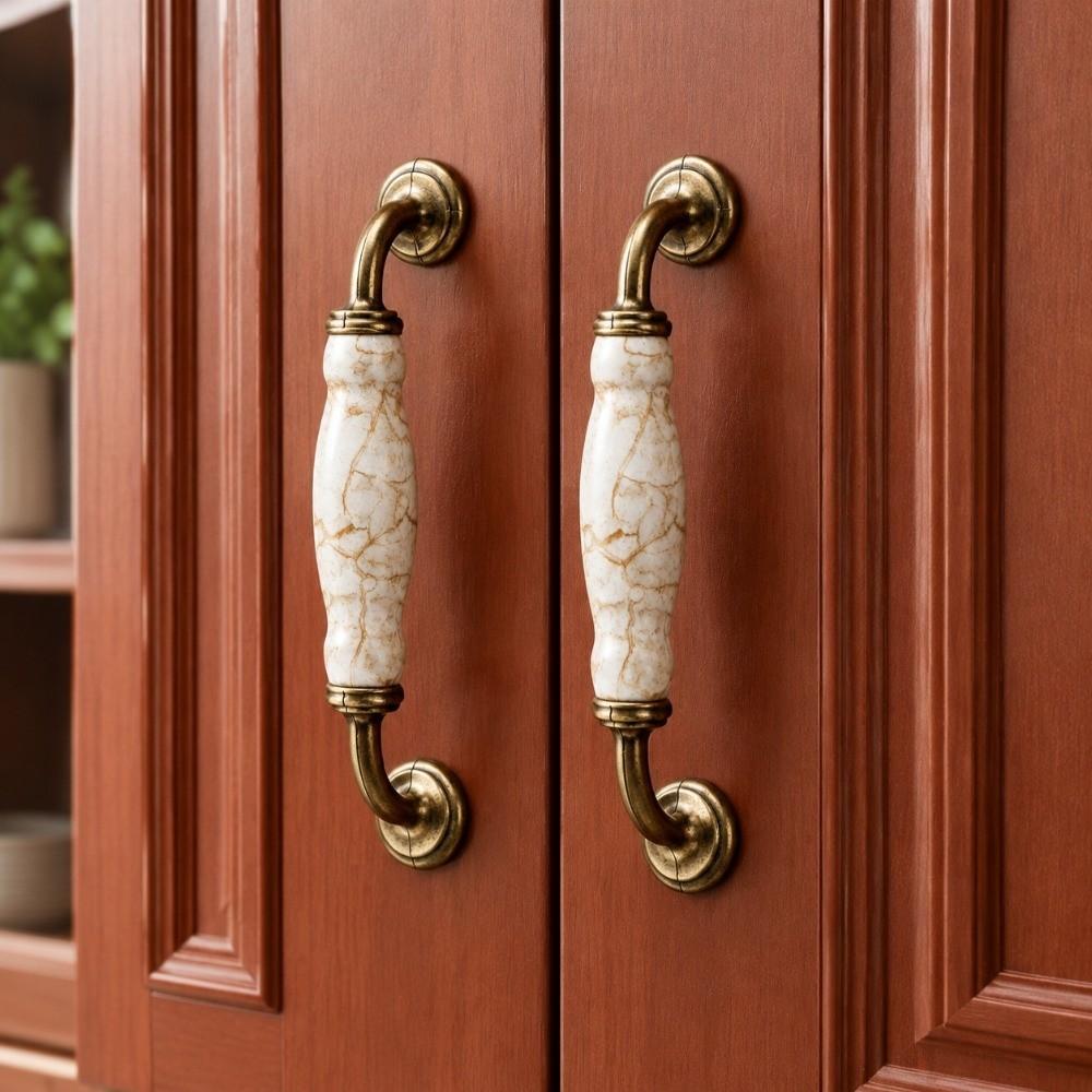 Antique Crack Ceramic Cabinet Knobs Antique Bronze Furniture Handles Drawer Pulls  Cabinet Doors