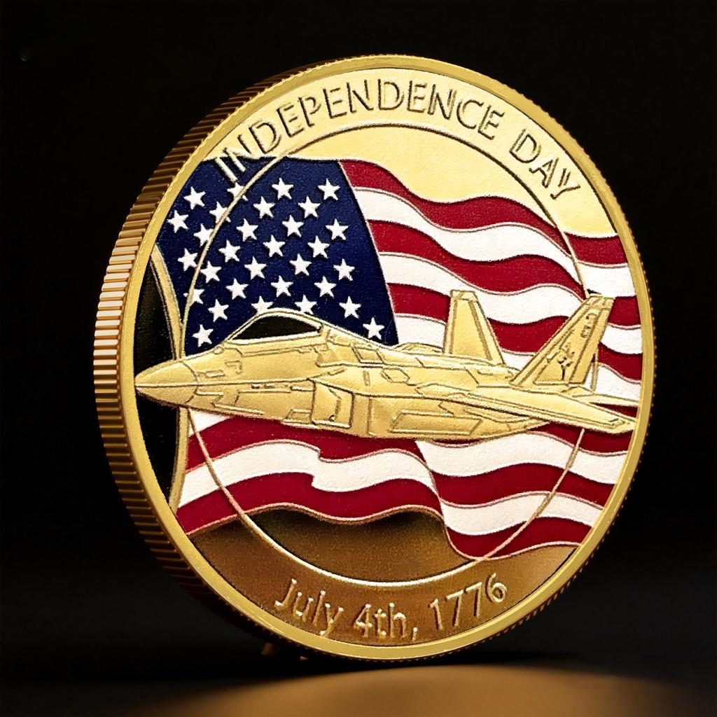 US Independence Day Commemorative Coin July 4th Helicopter Fighter Double sided Colored Metal Collection Craft Seal