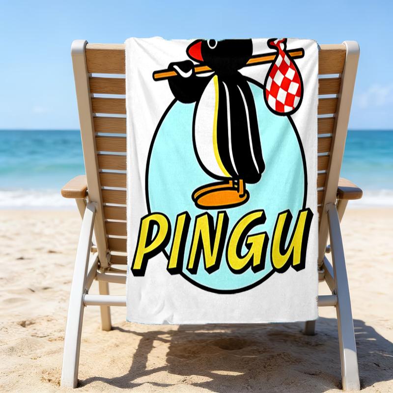1pc Pingu3 Beach Towel, Beach and Seaside Swimming Pool Equipment, Fashion Pattern, Rectangular, Travel Essentials