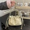 Pleated Solid Color Soft Surface Fashion Bucket Bag Women's Fashion Commuting Shopping Light Girl High Sense Messenger Bag